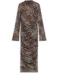 HUGO - Midi-Jurk Met Luipaarddessin En Geplooide Details - Lyst