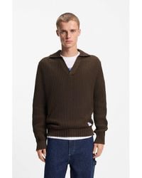 HUGO - Oversized-Fit Waffle-Structured Sweater With Johnny Collar - Lyst