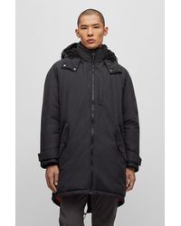 HUGO - Water-repellent Fishtail Parka Jacket With Logo Badge - Lyst