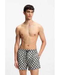 HUGO - Quick-Dry Swim Shorts With Stacked-Logo Check Print - Lyst