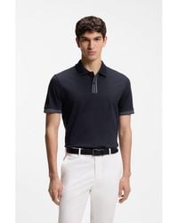 BOSS - Mercerised-Cotton Polo Shirt With Striped Trims - Lyst