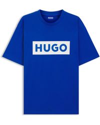 HUGO - T-shirt en jersey de coton à logo imprimé bleu - Lyst