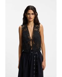 BOSS - Embroidered Waistcoat With Tie Closure - Lyst