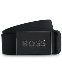 BOSS - Italian-Leather Belt With Logo-Plaque Buckle - Lyst