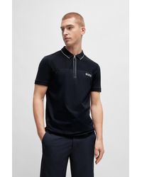 BOSS - Zip-neck Slim-fit Polo Shirt With Mesh Details - Lyst