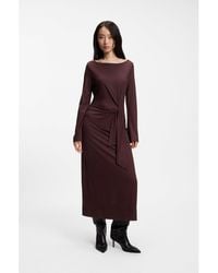 BOSS - Long-Sleeved Jersey Maxi Dress With Tie Waist - Lyst