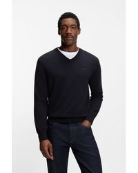 BOSS - V-Neck Cotton Sweater - Lyst