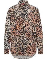 HUGO - Oversized Bluse aus Twill mit Leoparden-Print - Lyst