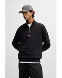 HUGO - Cotton-Terry Zip-Neck Sweatshirt With Logo Print - Lyst