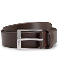 HUGO - Grained-Leather Belt With Logo-Engraved Buckle - Lyst