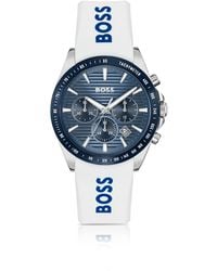 BOSS - Grooved-Dial Chronograph Watch With Silicone Logo Strap - Lyst