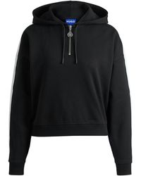HUGO - Zip-neck Hoodie In Stretch Cotton With Logo Tape - Lyst