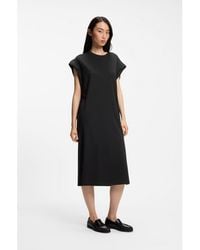BOSS - Cap-Sleeve Jersey Dress With Logo Detail - Lyst