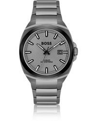 BOSS - Gray Link-bracelet Watch With Tonal Guilloch Dial Men's Watches - Lyst