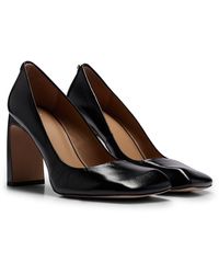 BOSS - Square-toe Leather Pumps With 9cm Block Heel - Lyst