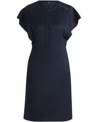 BOSS - Kleid Mit Schlüsselloch-Ausschnitt Und Volant-Ärmeln - Lyst