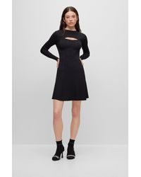 HUGO - Fit-and-flare Dress With Cut-out Detail - Lyst