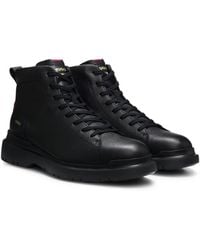 HUGO - Grainy Leather Boots With Embossed Logo - Lyst