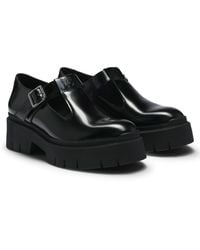HUGO - Mary-jane Shoes In Leather With Stacked Logo - Lyst