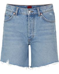 HUGO - Regular-Fit Shorts aus mittelblauem Used-Denim - Lyst