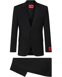 HUGO Regular-fit Suit In Super-flex Wool-blend Cloth - Black