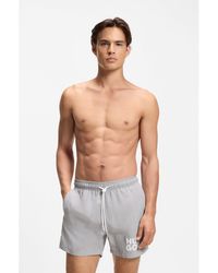 HUGO - Quick-Dry Swim Shorts With Printed Stacked Logo - Lyst