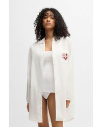 HUGO - Cotton-Poplin Night Shirt With Heart Logo Print - Lyst