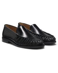 BOSS - Leather Loafer With Ruched Detailing - Lyst