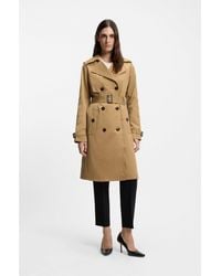 BOSS - Double-Breasted Trench Coat With Buckled Belt - Lyst