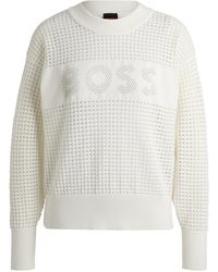 BOSS - Pullover mit weitmaschigem Strickmuster und Logo-Detail - Lyst