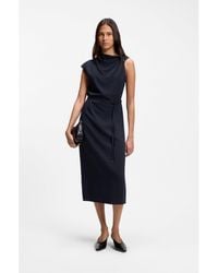 BOSS - Midi-Length Dress With Gathered Shoulder Detail - Lyst