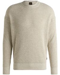 BOSS - Relaxed-Fit Pullover Aus Baumwoll-Mix Mit Leinen Und Mouliné-Effekt - Lyst