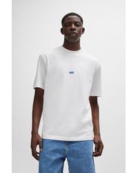HUGO - Cotton-jersey T-shirt With Blue Logo Patch - Lyst