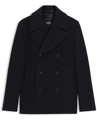 BOSS - Slim-Fit Double-Breasted Coat - Lyst