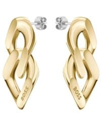 BOSS - Gold-tone Earrings With Angled Links - Lyst