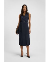 BOSS - Pinstripe Dress With Buttoned Wrap Front - Lyst