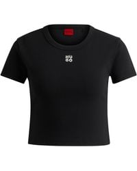 HUGO - Korter Slim-fit T-shirt Van Een Katoenmix Met Tweedelig Logo - Lyst