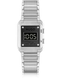 HUGO - Digitaluhr mit Gliederarmband und schwarzem Zifferblatt - Lyst