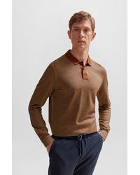 BOSS - Geometric-pattern Polo Shirt In Cotton And Wool - Lyst