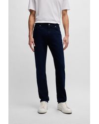 BOSS - Regular-fit Jeans In Dark-blue Cashmere-touch Denim - Lyst