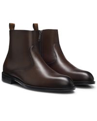 BOSS - Grained-Leather Boots With Side Zip - Lyst
