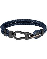 BOSS - Blaues Armband Aus Geflochtenem Leder Mit Schwarzem Karabinerverschluss - Lyst