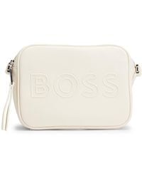 BOSS - Grained Faux-leather Crossbody Bag With Outline Logo - Lyst