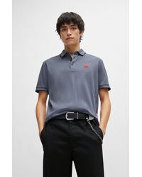 HUGO - Cotton-piqu Slim-fit Polo Shirt With Red Logo Label - Lyst