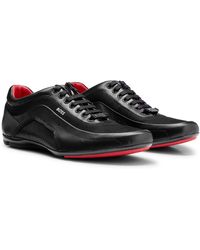 BOSS by HUGO BOSS Sneakers Van Nappaleer Met Perforatiedetails - Zwart