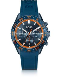 BOSS - Montre chronographe à cadran ton sur ton et bracelet en silicone bleu - Lyst