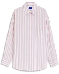HUGO - Oversized-Fit Blouse Van Gestreepte Katoen Met Happy -Logo - Lyst
