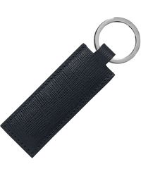 BOSS - Blue Textured-leather Key Ring With Logo-engraved Hardware - Lyst