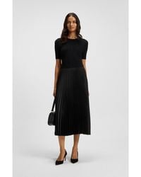 BOSS - Mixed-Material Dress With Plissé Skirt - Lyst