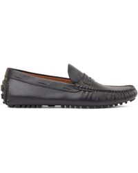 BOSS by HUGO BOSS Driver Moccasins In Grained Leather With Penny Trim - Black